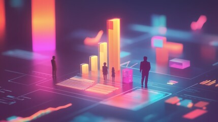 Leinwandbilder - Family-oriented representation of growth and connection in a digital environment emphasizing teamwork and collaboration