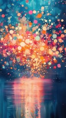 Aufkleber - Vibrant aqua and peachy coral bokeh lights creating a dreamy atmosphere by the water at twilight