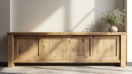 Aufkleber - Elegant and simple wooden cabinet with a plain white wall above providing a clean and minimalist backdrop perfect for product mockups custom designs and creative customization