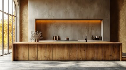 Aufkleber - Elegant and minimalist wooden cabinet displayed against a plain wall in a simple modern interior design  This clean and sophisticated setup provides the perfect backdrop for product mockups