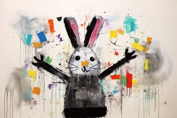 Wall Mural - The funny rabbit is standing on its hind legs art painting representation