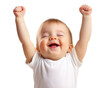 © Alice a. - Happy baby with raised arms celebrating joyfully, isolated on transparency background. This adorable child expresses pure delight and excitement, capturing moment of pure happiness