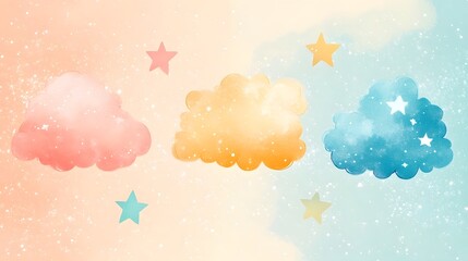 Wall Mural - Whimsical Pastel Clouds and Sparkling Stars in a Youthful Fantasy Dreamscape   Bright Fluffy and Full of Imaginative Charm