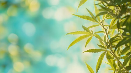 Wall Mural - sunlit leaves against vibrant blue background outdoors