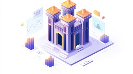 Aufkleber - Visual representation of long-term financial planning concepts with digital architecture design elements