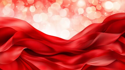 Wall Mural - Elegant Red Fabric Flow with Soft Bokeh Lights in the Background