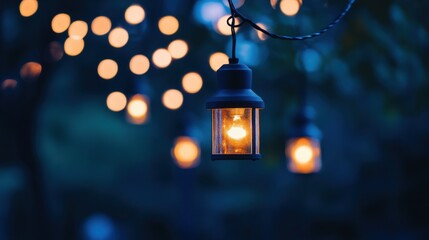 Poster - Mesmerizing deep navy and metallic silver bokeh lights illuminating an outdoor setting