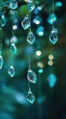 Poster - Bokeh lights in emerald green create a dreamy atmosphere for a serene evening setting