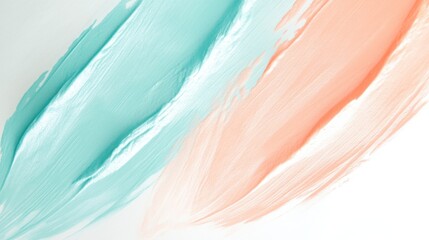 Aufkleber - Abstract composition featuring delicate turquoise and coral brushstrokes on a soft white background evoking tranquility and harmony