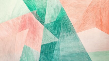 Aufkleber - Abstract pencil strokes create a vibrant composition with large geometric shapes in pastel colors