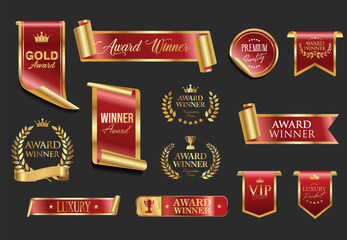 Wall Mural - vip, premium and gold award emblem red and gold isolated on gray background