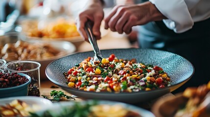 Wall Mural - Delicious Healthy Mediterranean Quinoa Salad Buffet in a Restaurant