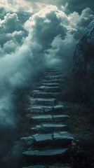 Poster - Stone Steps to the Clouds: A Mystic Mountain Path