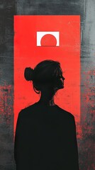 Wall Mural - Red and Black Minimalist Woman Silhouette