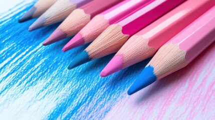Poster - Soft pencil strokes create a beautiful gradient blending of blue and pink colors in artistic display