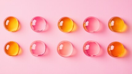 Aufkleber - Amber and pink spheres arranged in a minimalist design create a simple yet striking visual display