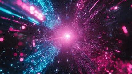 Aufkleber - Bright turquoise and vibrant magenta sparkles create a cosmic tunnel effect in a digital illustration