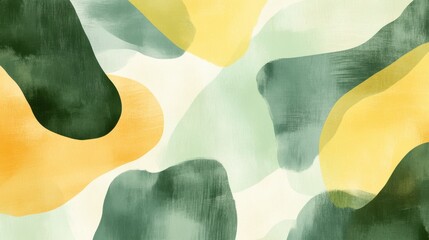 Fototapete - Abstract pencil strokes create a vibrant background with green, yellow, and cream shapes blending harmoniously