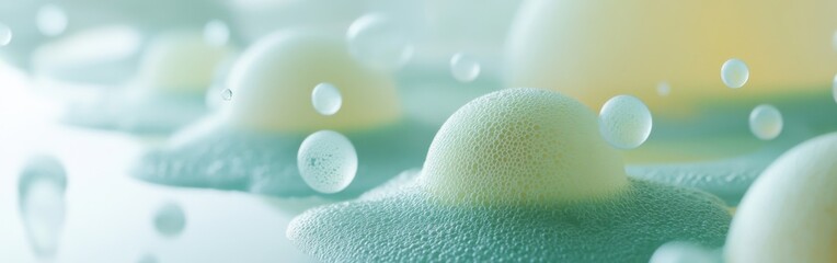 Poster - Soothing pastel gradient featuring mint green bubbles on a calm surface in soft light