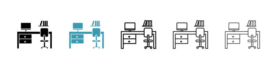 Study table icons set in black filled and stroke line style