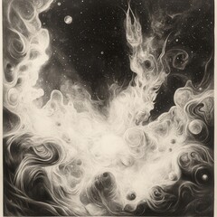 Poster - Distant nebula surrounded by swirling gases and cosmic elements in the depths of space