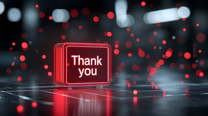 Fototapete - Futuristic 3D of a vibrant red Thank You message surrounded by shimmering particles a festive bokeh effect and a dynamic high tech background  This digital artwork conveys a sense of gratitude