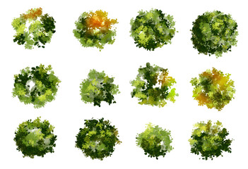 Wall Mural - vertor set of green tree,plants top view for landscape plan,schematic layout,eco environment concept