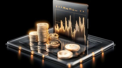Fototapete - Stunning digital data visualization showcasing the financial growth and economic rise featuring detailed 3D graphs wealth symbols and glowing elements