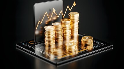 Fototapete - Upward market trends and financial growth visualization with arrows icons and 3D graph elements showcasing the concept of investment success profitable business and economic development