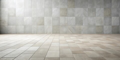 Wall Mural - Empty Room with Neutral Tiled Walls and Floor, Ideal for Mockups and Presentations