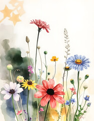 Wall Mural - Wild flowers - watercolor painting -, dramatic, with white tones