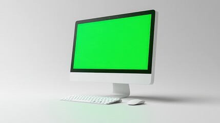 A modern computer setup with a green screen for digital projects.