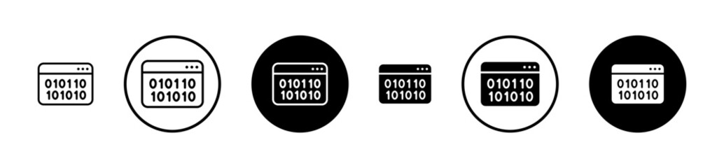 Binary code icons set in black filled and stroke line style