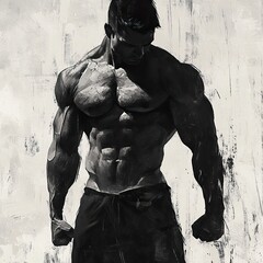 Poster - Monochrome Muscular Man: A Study in Strength and Form