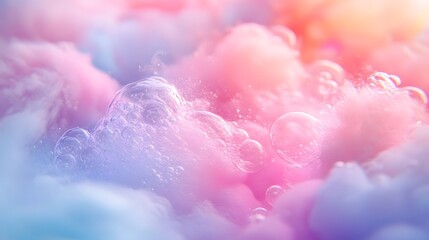 Wall Mural - Captivating pastel gradient composition with soft fluffy textures and imaginative fantasy inspired elements creating a dreamlike whimsical and visually captivating scene
