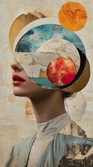 Wall Mural - Surreal Woman Cosmic Portrait Collage Art