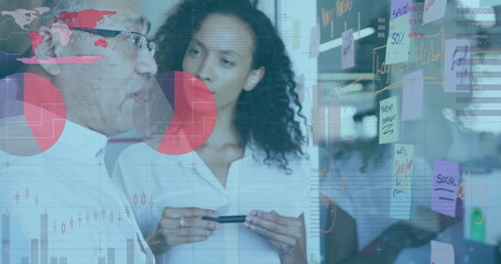 Wall Mural - image of financial data processing over diverse business people in office