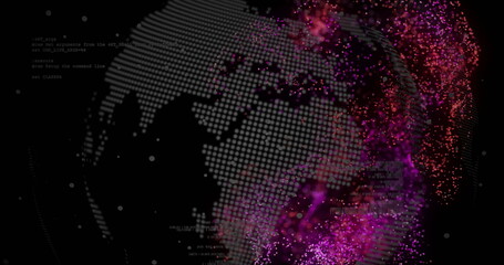 Wall Mural - image of globe with data processing over light spots on black background