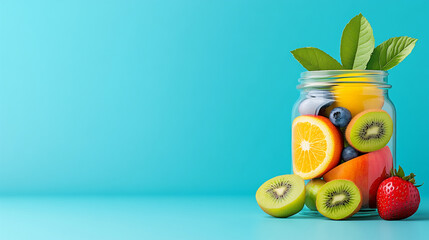 Wall Mural - Colorful Layered Fruit Jar Showcasing Fresh Fruits, Perfect for Healthy Snacking or Creative Presentations