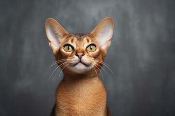 Wall Mural - Portrait of a smiling abyssinian cat isolated on minimalist or empty room background