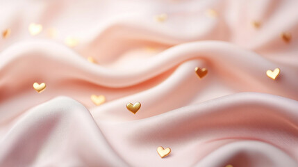 Wall Mural - Soft pink fabric adorned with golden heart confetti