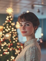 Holiday Mood: Woman Posing in Christmas Setting