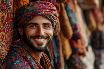 Arabian man in traditional clothes on street market generative AI