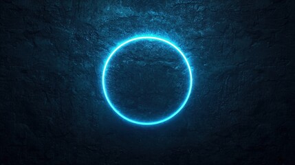 Sticker - Glowing blue neon circle on textured dark background