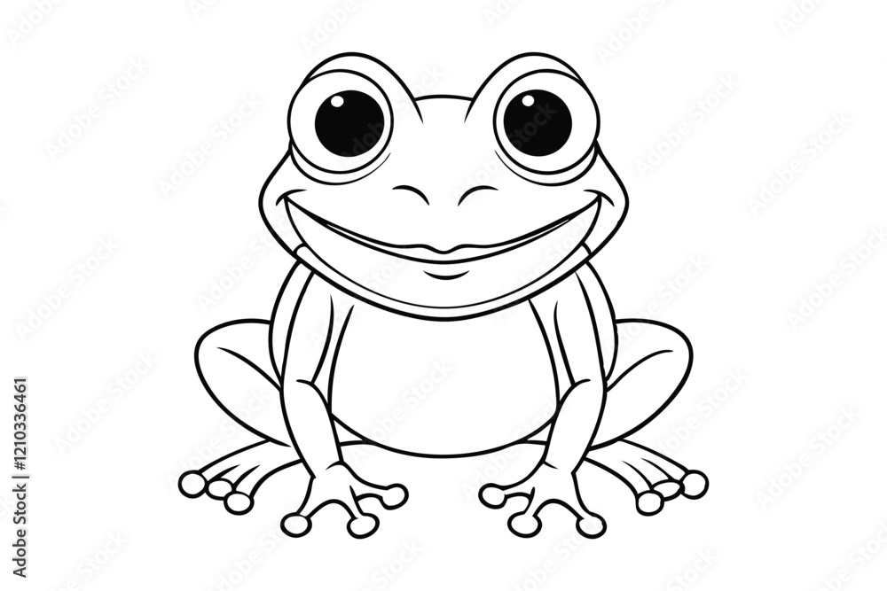 Cute frog cartoon character outline coloring page art vector ...