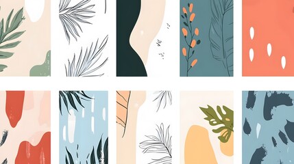 Minimalist abstract nature art shapes collection. Pastel color doodle bundle for fashion design, summer season or natural concept. Modern hand drawn plant leaf and tropical shape decoration set vector