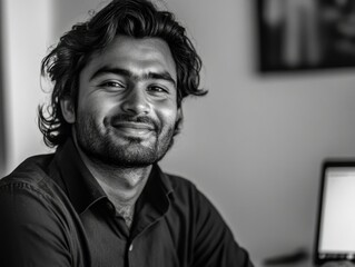 Wall Mural - Smiling Man at Desk