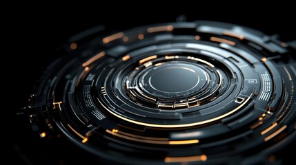 Aufkleber - A futuristic, circular design featuring intricate patterns and glowing elements against a dark background, evoking technology and digital themes.