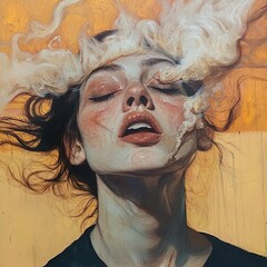 Wall Mural - Surreal Portrait of a Woman with Smoke