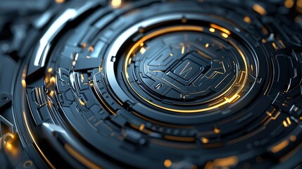 Aufkleber - A close-up view of a futuristic circuit board with intricate designs and glowing elements, emphasizing technology and digital innovation.